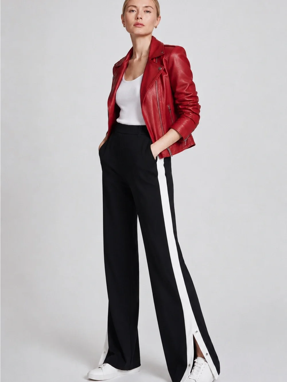 Theory Black Wide-Leg Track Pants with White Side Stripe